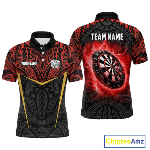 Personalized Red Black Tribal Pattern Darts Polo & 1/4 Zip Custom Dart Shirt For Men, Dart Jerseys TDM4141