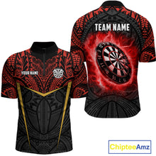 Load image into Gallery viewer, Personalized Red Black Tribal Pattern Darts Polo &amp; 1/4 Zip Custom Dart Shirt For Men, Dart Jerseys TDM4141