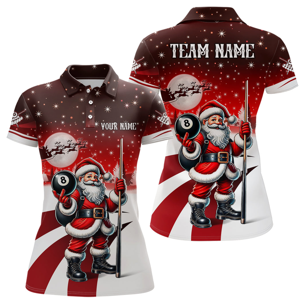 Personalized Red Christmas Santa 8 Ball Pool Billiard Shirts For Women Custom Xmas Billiard Gifts TDM2924