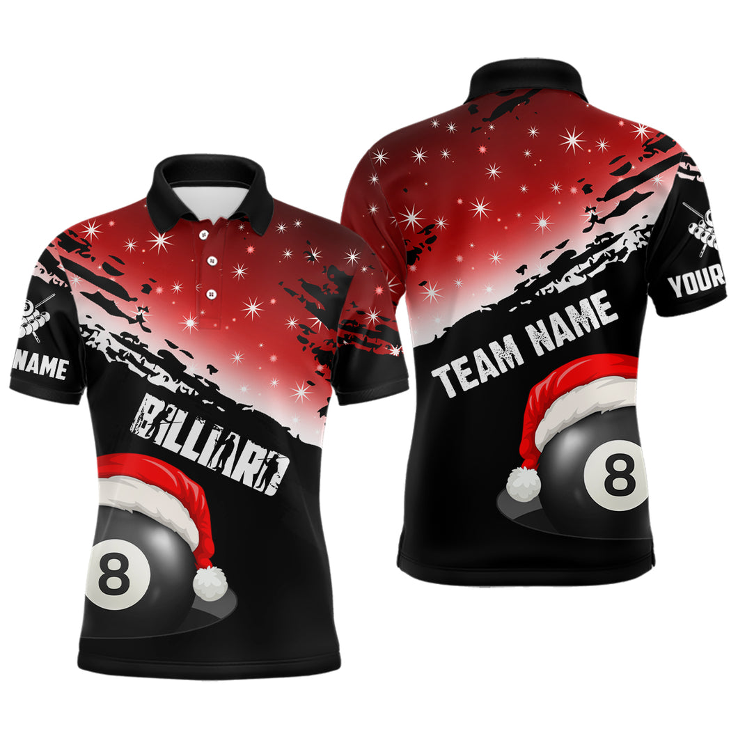 Black And Red Christmas Funny Santa 8 Ball Pool Billiard Shirts For Men Custom Xmas Billiard Jersey TDM2926