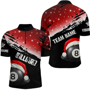 Black And Red Christmas Funny Santa 8 Ball Pool Billiard Shirts For Men Custom Xmas Billiard Jersey TDM2926