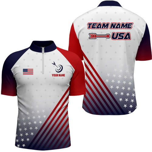 Personalized Patriotic US Flag Archery Men Polo & Quarter-Zip Shirts Custom Team Archery Jerseys  TDM1763