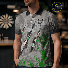 Load image into Gallery viewer, Custom Green Grey Grunge Dart Shirt With Pocket Option For Men, Darts Jersey TDM4528