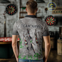 Load image into Gallery viewer, Custom Green Grey Grunge Dart Shirt With Pocket Option For Men, Darts Jersey TDM4528