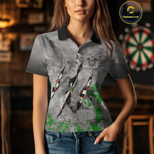 Load image into Gallery viewer, Custom Green Grey Grunge Dart Shirt With Pocket Option For Women, Darts Jersey TDM4528
