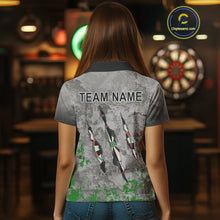 Load image into Gallery viewer, Custom Green Grey Grunge Dart Shirt With Pocket Option For Women, Darts Jersey TDM4528