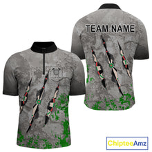 Load image into Gallery viewer, Custom Green Grey Grunge Dart Shirt With Pocket Option For Men, Darts Jersey TDM4528