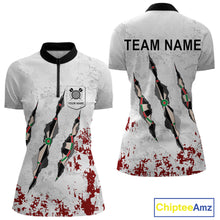 Load image into Gallery viewer, Custom White Red Grunge Dart Shirt With Pocket Option For Women, Darts Jersey TDM4529