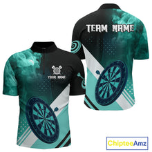 Load image into Gallery viewer, Personalized Turquoise Smoke Darts Shirt For Men Custom Darts Jersey Team Polo &amp; 1/4 Zip Outfit TDM4534