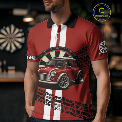 Personalized Red Funny Car Dart Shirts For Men Custom Darts Team Jerseys Polo & Quarter Zip TDM4151