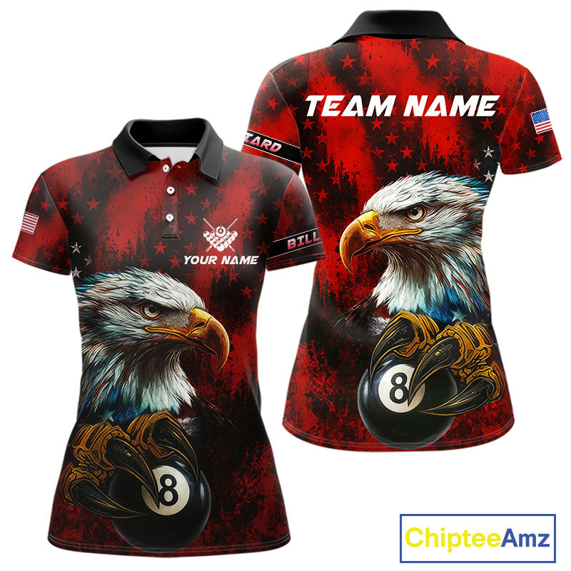 Black And Red American Flag Eagle Billiard Shirt For Women Custom Claw 8 Ball Pool Team Jersey TDM4317