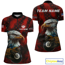 Load image into Gallery viewer, Black And Red American Flag Eagle Billiard Shirt For Women Custom Claw 8 Ball Pool Team Jersey TDM4317