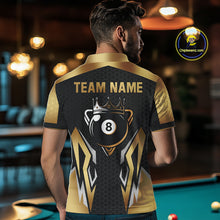 Load image into Gallery viewer, Black And Golden 8 Ball Pool Crown Billiard Shirt For Men Custom Billiard Jersey Polo &amp; 1/4 Zip TDM4321