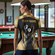 Load image into Gallery viewer, Black And Golden 8 Ball Pool Crown Billiard Shirt For Women Custom Billiard Jersey Polo &amp; 1/4 Zip TDM4321
