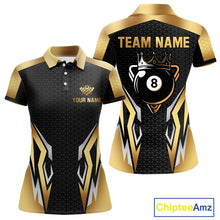 Load image into Gallery viewer, Black And Golden 8 Ball Pool Crown Billiard Shirt For Women Custom Billiard Jersey Polo &amp; 1/4 Zip TDM4321