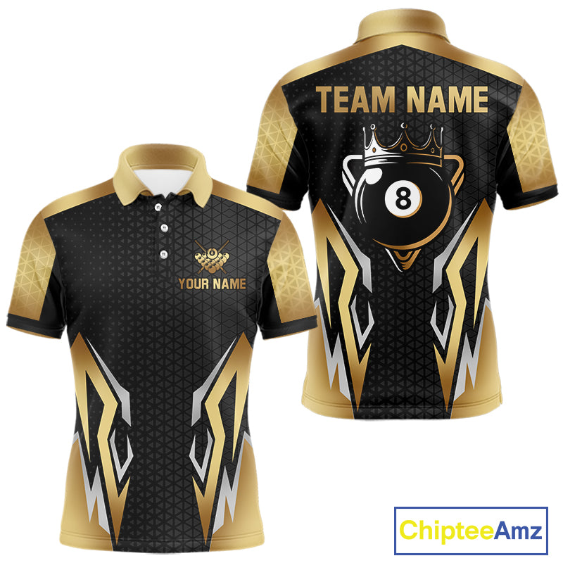 Black And Golden 8 Ball Pool Crown Billiard Shirt For Men Custom Billiard Jersey Polo & 1/4 Zip TDM4321