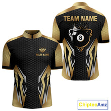 Load image into Gallery viewer, Black And Golden 8 Ball Pool Crown Billiard Shirt For Men Custom Billiard Jersey Polo &amp; 1/4 Zip TDM4321