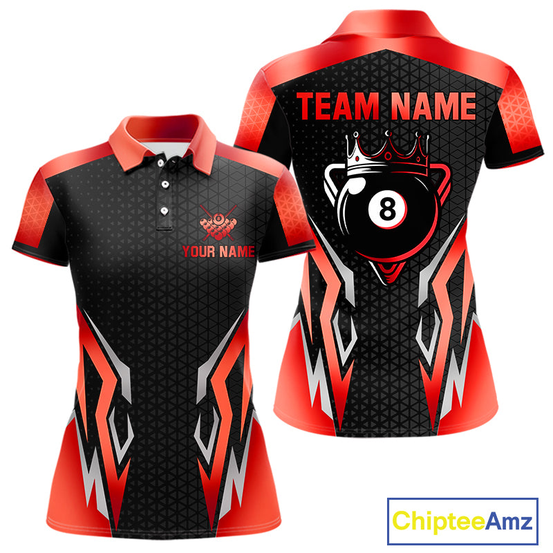 Black And Red 8 Ball Pool Crown Billiard Shirt For Women Custom Billiard Jersey Team Polo & 1/4 Zip TDM4322