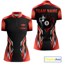 Load image into Gallery viewer, Black And Red 8 Ball Pool Crown Billiard Shirt For Women Custom Billiard Jersey Team Polo &amp; 1/4 Zip TDM4322