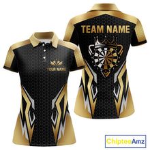 Load image into Gallery viewer, Black And Golden Funny Crown Darts Shirt For Women Custom Darts Jerseys Team Polo &amp; Quarter Zip TDM4324