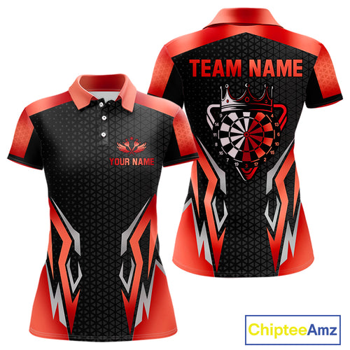 Black And Red Funny Crown Darts Shirt For Women Custom Darts Jerseys Team Polo & Quarter Zip TDM4325