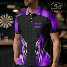Load image into Gallery viewer, Black And Purple Funny Crown Darts Shirt For Men Custom Darts Jerseys Team Polo &amp; Quarter Zip TDM4326