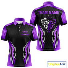 Load image into Gallery viewer, Black And Purple Funny Crown Darts Shirt For Men Custom Darts Jerseys Team Polo &amp; Quarter Zip TDM4326