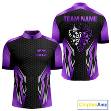 Load image into Gallery viewer, Black And Purple Funny Crown Darts Shirt For Men Custom Darts Jerseys Team Polo &amp; Quarter Zip TDM4326