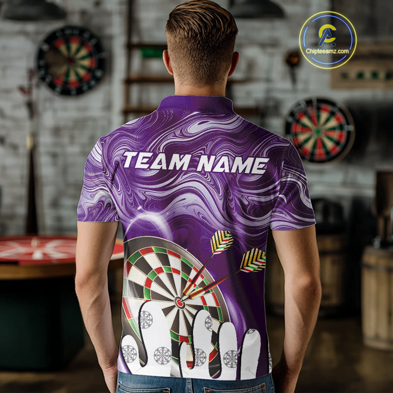 Personalized Marble Swirl Dart Shirt For Men Custom Funny Darts Jersey Team Polo & 1/4 Zip|Purple TDM4162