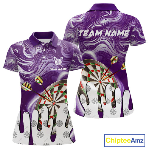 Personalized Marble Swirl Dart Shirt For Women Custom Funny Darts Jersey Team Polo & 1/4 Zip|Purple TDM4162