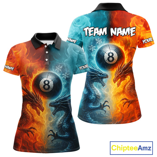 Personalized Dragon Water Fire 3D Billiard Shirt For Women Custom 8 Ball Pool Billiard Team Jerseys TDM4154