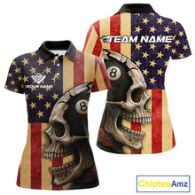 Load image into Gallery viewer, Vintage American Flag Skull Billiard Shirt For Women Custom 8 Ball Patriotic Pool Team Jerseys TDM4156