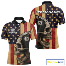 Load image into Gallery viewer, Vintage American Flag Skull Billiard Shirt For Men Custom 8 Ball Patriotic Pool Team Jerseys TDM4156
