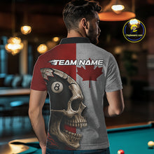 Load image into Gallery viewer, Personalized Grunge Canada Flag Skull Billiard Shirt For Men, 8 Ball Patriotic Pool Team Jerseys TDM4157