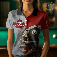 Load image into Gallery viewer, Personalized Grunge Canada Flag Skull Billiard Shirt For Women, 8 Ball Patriotic Pool Team Jerseys TDM4157
