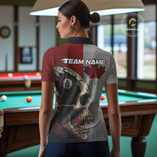 Load image into Gallery viewer, Personalized Grunge Canada Flag Skull Billiard Shirt For Women, 8 Ball Patriotic Pool Team Jerseys TDM4157