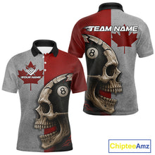 Load image into Gallery viewer, Personalized Grunge Canada Flag Skull Billiard Shirt For Men, 8 Ball Patriotic Pool Team Jerseys TDM4157