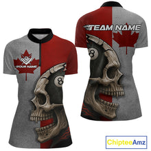 Load image into Gallery viewer, Personalized Grunge Canada Flag Skull Billiard Shirt For Women, 8 Ball Patriotic Pool Team Jerseys TDM4157