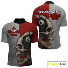 Load image into Gallery viewer, Personalized Grunge Canada Flag Skull Billiard Shirt For Men, 8 Ball Patriotic Pool Team Jerseys TDM4157