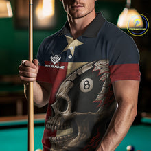 Load image into Gallery viewer, Personalized Grunge Texas Flag Skull Billiard Shirt For Men, 8 Ball Patriotic Pool Team Jerseys TDM4158