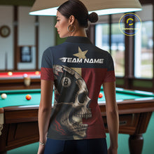 Load image into Gallery viewer, Personalized Grunge Texas Flag Skull Billiard Shirt For Women, 8 Ball Patriotic Pool Team Jerseys TDM4158