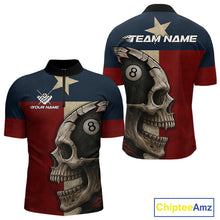 Load image into Gallery viewer, Personalized Grunge Texas Flag Skull Billiard Shirt For Men, 8 Ball Patriotic Pool Team Jerseys TDM4158