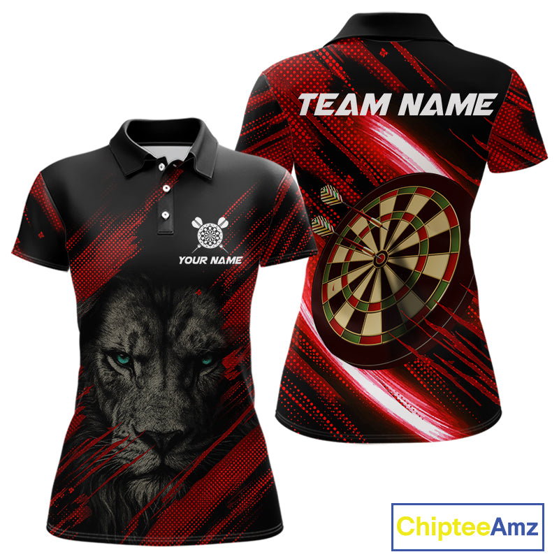 Personalized Red & Black Lion Dart Shirt For Women Custom Light Dartboard Team Jersey Polo & 1/4 Zip TDM4334