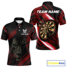 Load image into Gallery viewer, Personalized Red &amp; Black Lion Dart Shirt For Men Custom Light Dartboard Team Jersey Polo &amp; 1/4 Zip TDM4334
