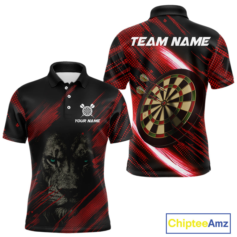 Personalized Red & Black Lion Dart Shirt For Men Custom Light Dartboard Team Jersey Polo & 1/4 Zip TDM4334