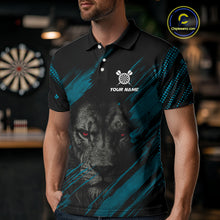 Load image into Gallery viewer, Personalized Cyan &amp; Black Lion Darts Shirt For Men Custom Light Dartboard Jersey Polo &amp; 1/4 Zip TDM4335