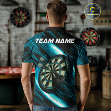 Load image into Gallery viewer, Personalized Cyan &amp; Black Lion Darts Shirt For Men Custom Light Dartboard Jersey Polo &amp; 1/4 Zip TDM4335