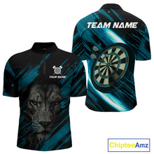 Load image into Gallery viewer, Personalized Cyan &amp; Black Lion Darts Shirt For Men Custom Light Dartboard Jersey Polo &amp; 1/4 Zip TDM4335