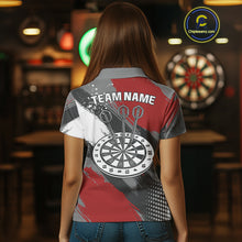 Load image into Gallery viewer, Personalized Red And Grey Grunge Darts Shirt For Women Custom Darts Jerseys Team Polo &amp; Quarter Zip TDM4337