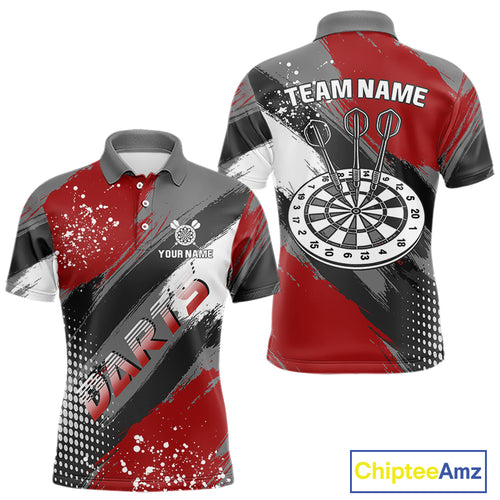 Personalized Red And Grey Grunge Darts Shirt For Men Custom Darts Jerseys Team Polo & Quarter Zip TDM4337